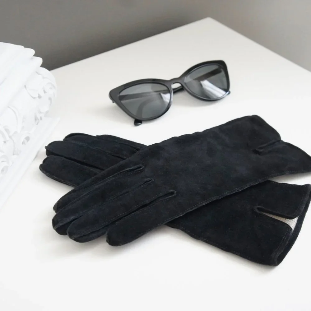Black Suede Leather Gloves Size 6.5